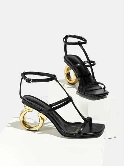 2024 New European American Style Sandals for Women Sexy Peep Toe Roman Pumps with Thin Heels and Buckle Strap Open Toe Design