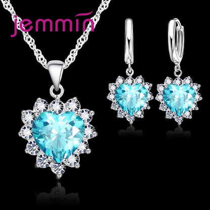 Top di Vendita di Cerimonia Nuziale di Fidanzamento Regalo di Anniversario Dei Monili di Imposta Solido Dell'argento Sterlina 925 Del Pendente Del Cuore Orecchini A Cerchio per Le Donne Ragazze