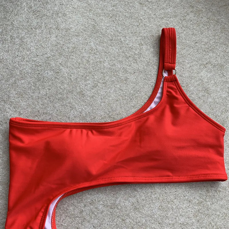 New Fashion Europäischer Badeanzug Einfarbiger One-Shoulder-Badeanzug Strand Sexy Bikini