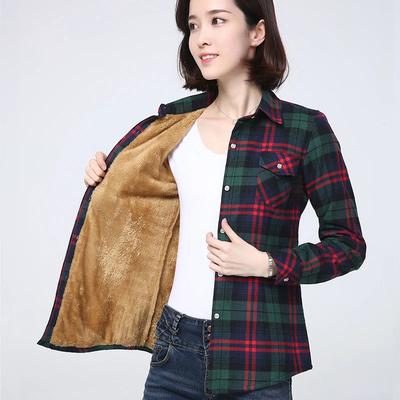 2025 Inverno Nuovo Più Spessore In Pile delle Donne Caldo Camicia A Plaid Cappotto Della Signora Casual Giacca di Velluto Magliette E Camicette Marca Calda Donna Vestiti Della Tuta Sportiva