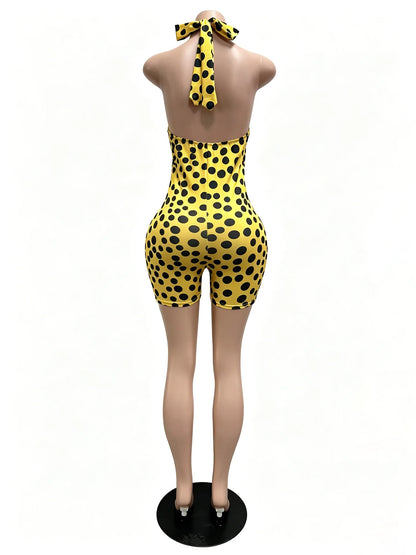Summer Clothing Dot Printed Boutique Vendors Sexy Halter Collar Short Jumpsuit Custom logo Jumpsuit for Women