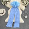 Summer Fashion Strapless Jumpsuit with Feather Patchwork and High Waist Breathable Casual Belt for Going Out