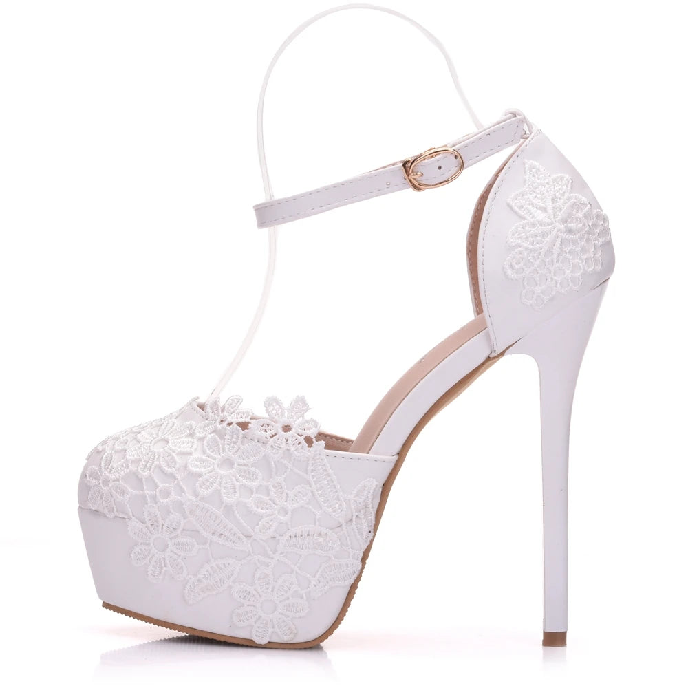 BS034  Flower Lace Wedding Prom Paty Hollow High Heels Dress Shoes Sandals Women's Shoes New Platform Bride Shoes Quinceanera