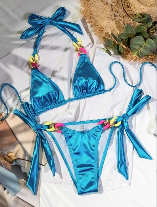 2025 Women's Swimwear Collection 2025 Sexy Chain Rhinestone Tankinis Paisley Plaid Dress Swim Jammer Plaid Paisley Bikini Set