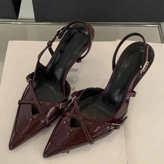 High Quality Summer Slim Heel Sandals Niche Temperament Fashion Denim with Open Back Counter Pointed High-quality Design