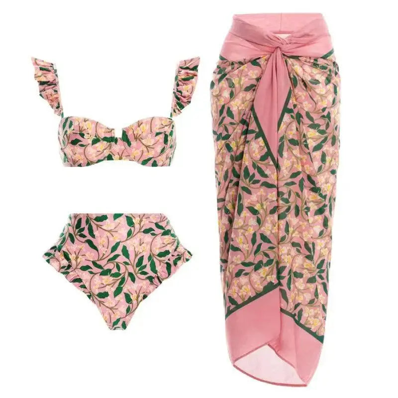 2025 New Two Pieces Swimsuits Swimwear Women Floral Summer Bathing Suits French Retro Style Beachwear Sexy Bikini Swimdress