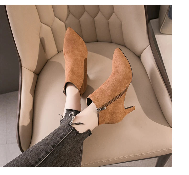 LazySeal 2025 New Luxury Leopard Women Boots Leather Winter Casual Shoes Hoof Heels Zip Pointed Toe Ankle Boots Big Size 43