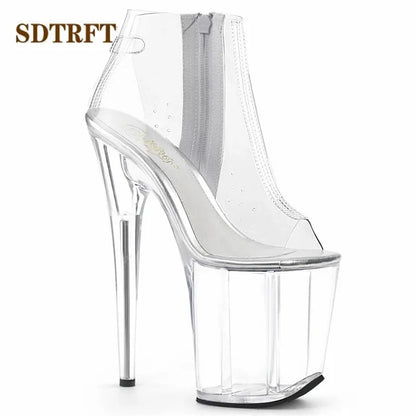 SDTRFT Tacchi a spillo 20 cm Tacchi sottili Stivaletti piattaforme trasparenti scarpe Donna Botas Mujer Décolleté da festa Sandali open toe estivi