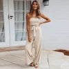 New Style Women's Summer Casual Solid Color  Sleeveless Jumpsuit Strapless Top Wide Leg Long Pants Set