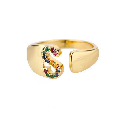 Anelli con lettera zircone arcobaleno per le donne Moda grosso lettera larga AZ anello in acciaio inossidabile matrimonio gioielli Boho spedizione gratuita