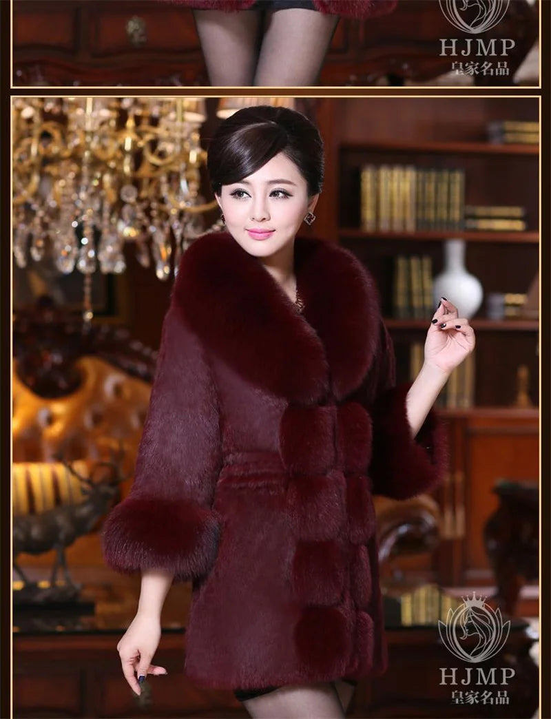 Cappotto Vintage 2026 Nuovo Autunno Inverno da Donna Lunghezza Media in Pile con Collo in Pelliccia Sintetica di Volpe e Visone, Spesso ed Elegante 408