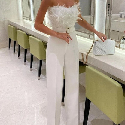 Combinaison moulante sexy à plumes pour femme, nouvelle collection printemps-été Europe et États-Unis