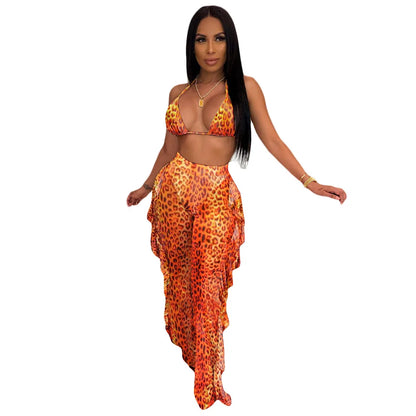 Prix usine en gros Nouveau maillot de bain d'été sexy pour femme avec bikini à volants, pantalon long ample, soutien-gorge à fines bretelles et ensemble deux pièces