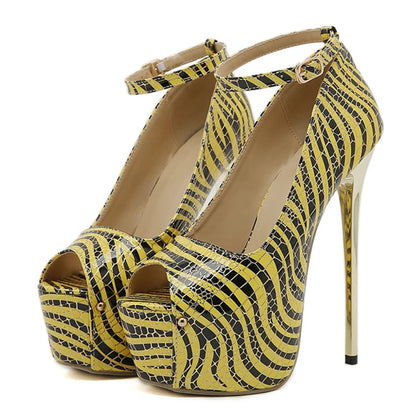 2025 Rayures Tigre Femmes Talons Hauts Sandales Bout Ouvert Été Stiletto Talon Bas Brides Modèles Exposition Chaussures de Fête à la Mode