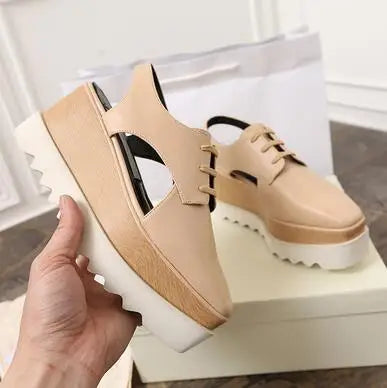 Genuine Leather Buckle Strap Sandals Breathable Sneakers Stars women summer rivets shoes Korean Style Platform Casual Shoes