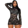 Damen Sexy Spitzen-Netz-Strampler Hauteng Ausgeschnittener Overall Durchsichtiger Body Shaper Roter Spitzen-Overall