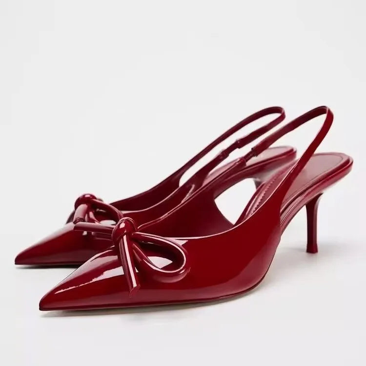 2525 Mid Heeled Summer Sandals Cross Strap Bow Versatile High-Heeled Shoes Exposed Toes High Quality Point Toe Design Winter