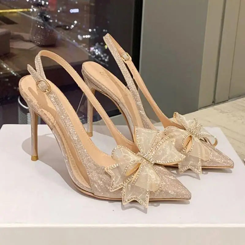 Elegant Woman's Wedding Sandals French Bow Shallow Cut Thick Trendy Upper Lighted Sandals Outdoor Summer Bride Shoes