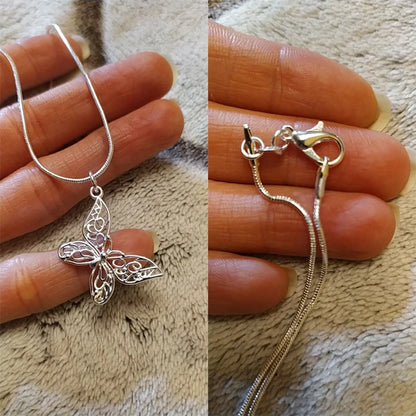 DOTEFFIL Collana con pendente a farfalla in argento sterling 925 18/20/22/24/28/30 pollici Catena del serpente per le donne Gioielli di fidanzamento di nozze