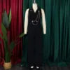 C8604 Latest Design African Jumpsuit Women Sexy Sleeveless V-neck Suit Collar Metal Chain Casual Wide Leg Jumpsuits for Ladies