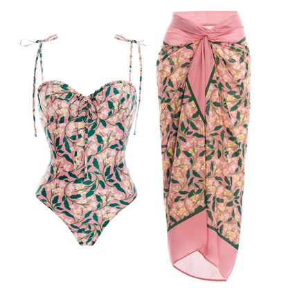 2025 New Two Pieces Swimsuits Swimwear Women Floral Summer Bathing Suits French Retro Style Beachwear Sexy Bikini Swimdress