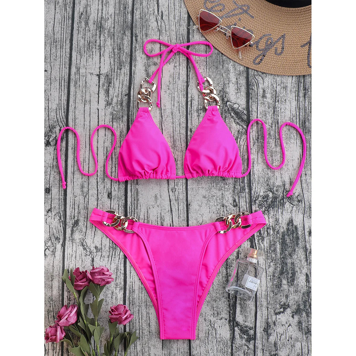 Bikini & Beachwear Women's Ultra Thin Elastic Thong Bikini Set Side Tie Sexy Solid Color Swimsuit Bandage Style Brazilian 2124