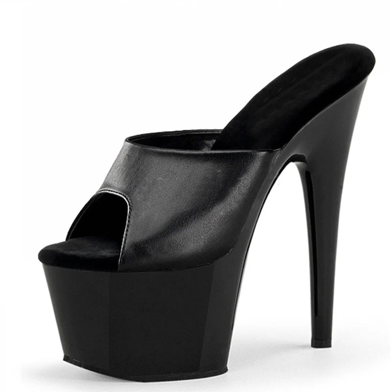 7 Inch Black Thin Heel 17 cm Stiletto Platform High Heels Party Stripper Sexy Summer Large Anti Slip Sandals Strips Threesomes
