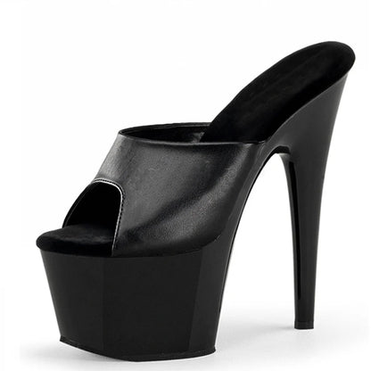 7 Inch Black Thin Heel 17 cm Stiletto Platform High Heels Party Stripper Sexy Summer Large Anti Slip Sandals Strips Threesomes