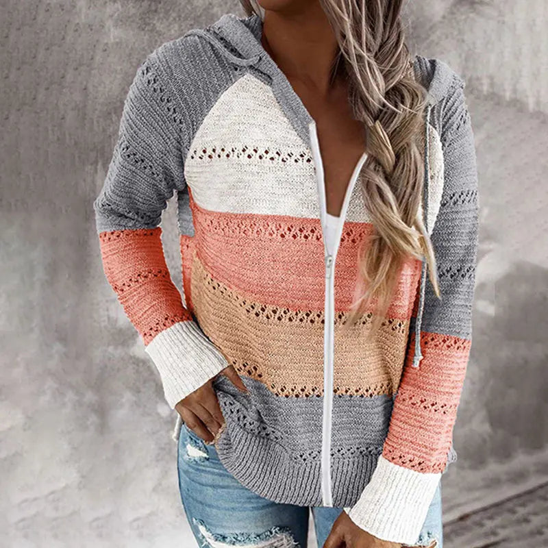 Felpa con cappuccio da donna con cerniera lavorata a maglia casual personalizzabile