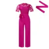 D509 Neuester Design Sexy Spitzen-Jumpsuit für Damen, ausgeschnitten, kurze Ärmel, zum Binden, hohe Taille, weites Bein, Jumpsuits für Damen