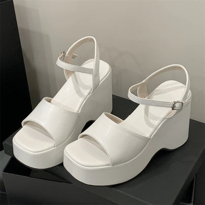 2025 European American Wedding Wind Comfortable Women's Open-Toed Peep Sandals Thick Soled Summer Slope Heel Breathable
