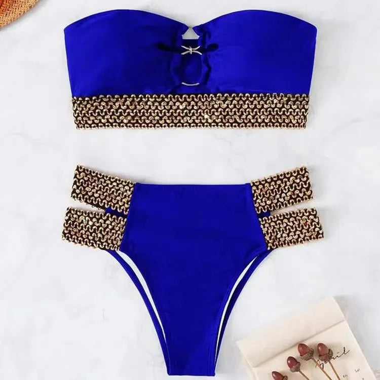 2pcs Sexy Women Summer Swimwear Bikini Set Bra METAL FITTIN G-String Thong Beach Suit Swimsuit Bathing Suit Swimming Suit 2130