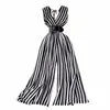 Temperament V-neck Chiffon Stripe Waist Throwing Leggings Summer New Sleeveless Jumpsuit Women's Wide Leg Jumpsuit