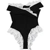 OUDINA Sommer Neue Kontrastfarbe Stitching Spitze Damen Top Body Jumpsuits Playsuits Bodysuits