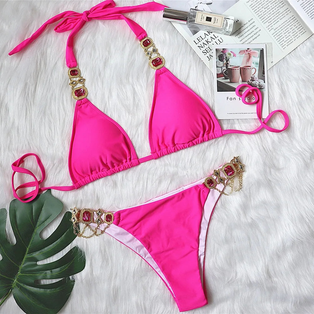 Neuer Badeanzug Kristall-Diamant-Badeanzug Sexy Badeanzug Fabrik auf Lager Metallaccessoires Bikini Schmuck Bademode