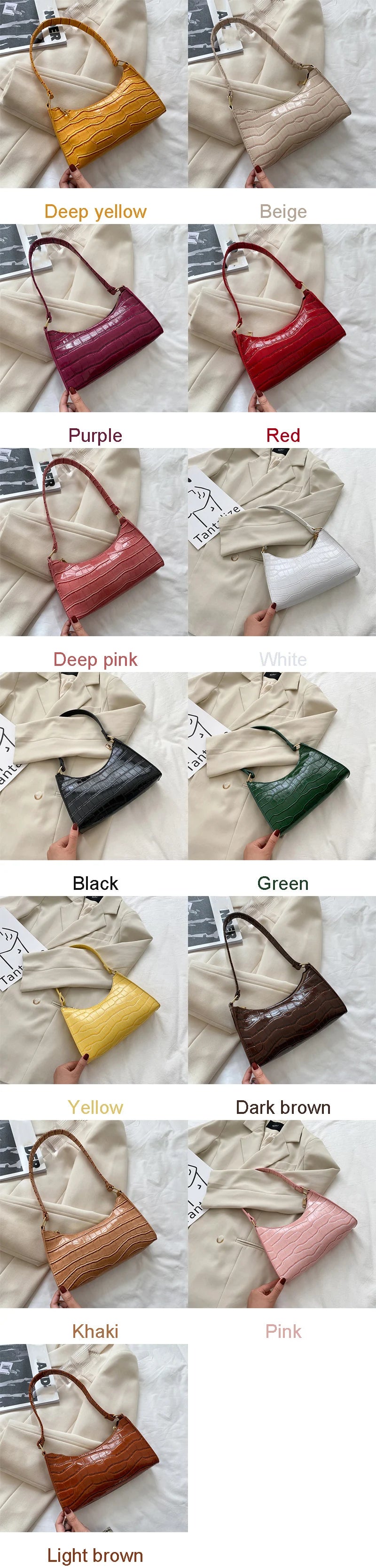 Borse in pelle PU moda per donna Borsa da ascella modello alligatore Borsa da donna piccola borsa a tracolla sotto le ascelle
