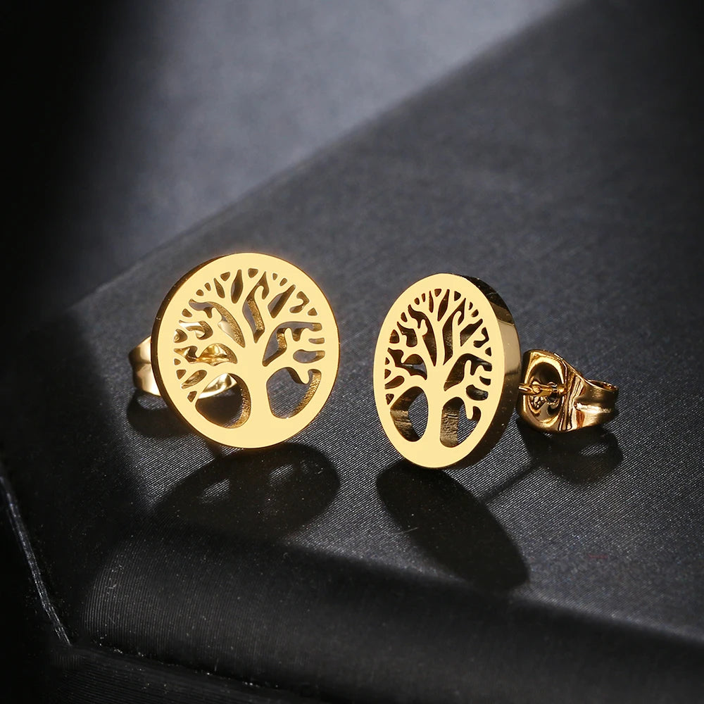 Orecchini in acciaio inossidabile Orecchini vintage con albero della fortuna Orecchini classici semplici per le donne 2022 Gioielli Festa di nozze