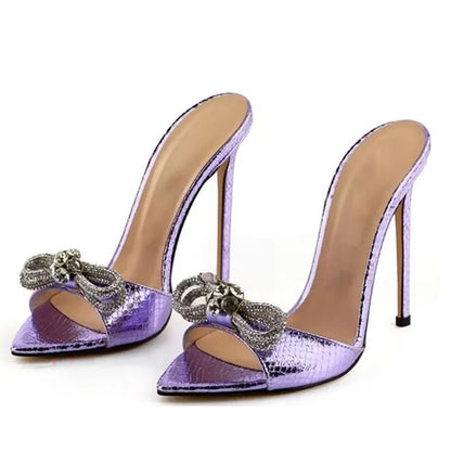 Chaussures à talons aiguilles fines pour femmes taille 45, diamants et nœud, talons hauts et fins, sandales de soirée, mules d'extérieur, escarpins de fête