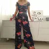 Summer Fashion Sexy Deep V-neck Jumpsuit Women's Short Sleeve Floral Digital Print Waist Trousers Jumpsuit