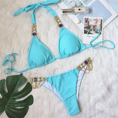 Neuer Badeanzug Kristall-Diamant-Badeanzug Sexy Badeanzug Fabrik auf Lager Metallaccessoires Bikini Schmuck Bademode