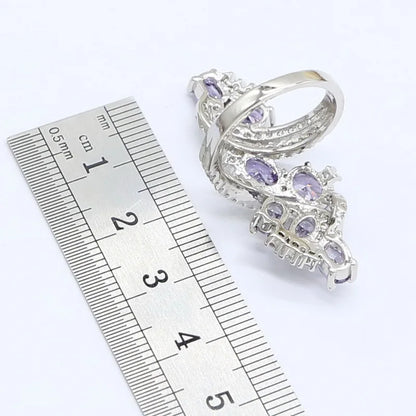 Parures de bijoux de Dubaï pour femmes, mariage, améthyste violette, collier, pendentif, boucles d'oreilles, bague, bracelet, coffret cadeau