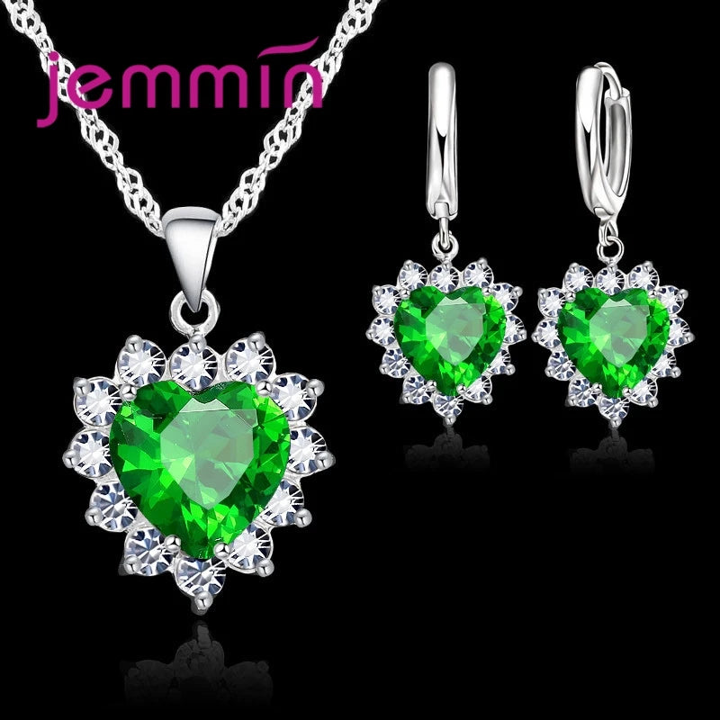 Top di Vendita di Cerimonia Nuziale di Fidanzamento Regalo di Anniversario Dei Monili di Imposta Solido Dell'argento Sterlina 925 Del Pendente Del Cuore Orecchini A Cerchio per Le Donne Ragazze