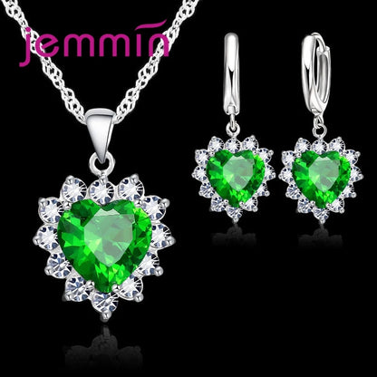 Top di Vendita di Cerimonia Nuziale di Fidanzamento Regalo di Anniversario Dei Monili di Imposta Solido Dell'argento Sterlina 925 Del Pendente Del Cuore Orecchini A Cerchio per Le Donne Ragazze