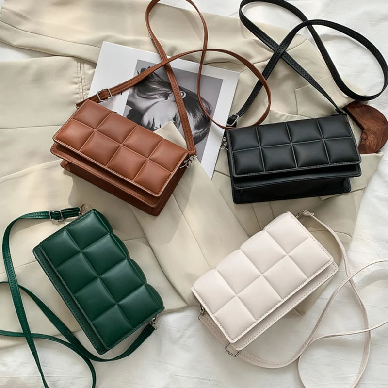 Nuove borse a tracolla moda tinta unita borsa a tracolla da viaggio femminile plaid piccole borse a tracolla in pelle PU per donna
