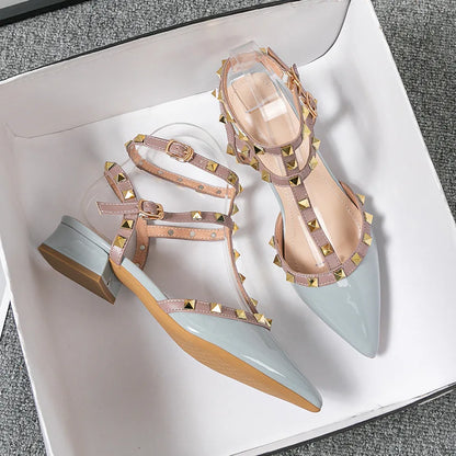 2026 New Style Summer High-heeled Women's Sandals Fashion Brand Design Pointed Rivet Red Black Pink Casual Shoes Large Size 43