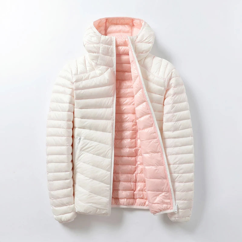 Piumino da donna bianco anatra 2021 nuovo piumino portatile con cappuccio Double face cappotto invernale da donna ultraleggero parka caldo