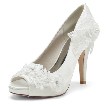 2025 Model Women's High-heeled Waterproof Platform Pointed-toe Shallow-mouth Pearl Embroidered Shoes Heels Sandals