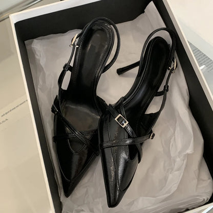 High Quality Summer Slim Heel Sandals Niche Temperament Fashion Denim with Open Back Counter Pointed High-quality Design