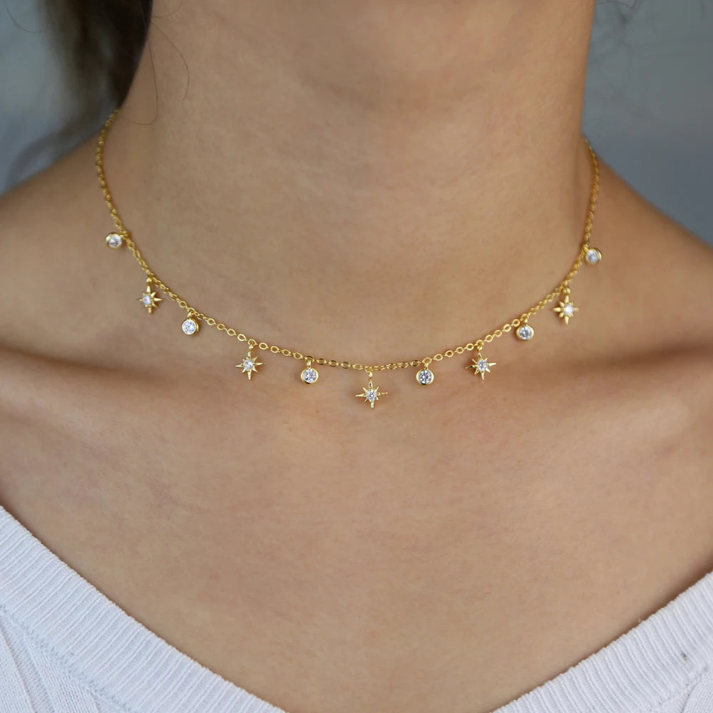 promozione cz stella fascino collana girocollo oro argento colore 2020 nuovi gioielli da donna alla moda all'ingrosso caldi