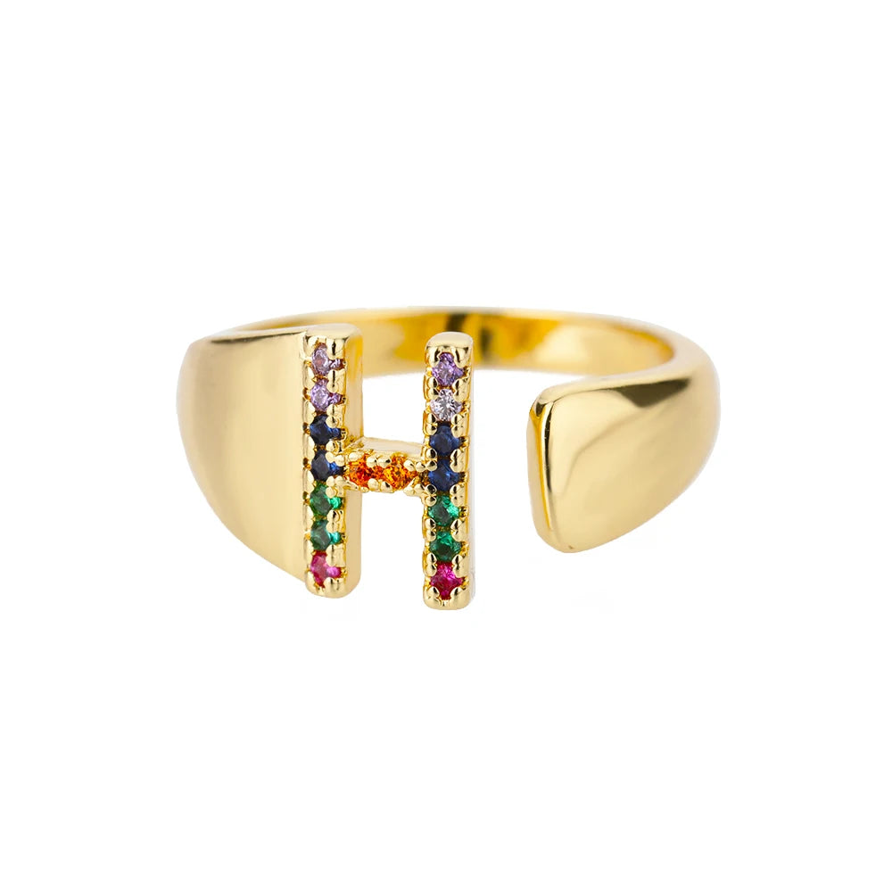 Anelli con lettera zircone arcobaleno per le donne Moda grosso lettera larga AZ anello in acciaio inossidabile matrimonio gioielli Boho spedizione gratuita